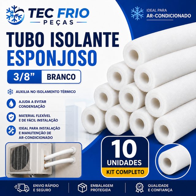 Kit com 10 Tubos Isolante Esponjoso 3/8" Branco para Ar Condicionado