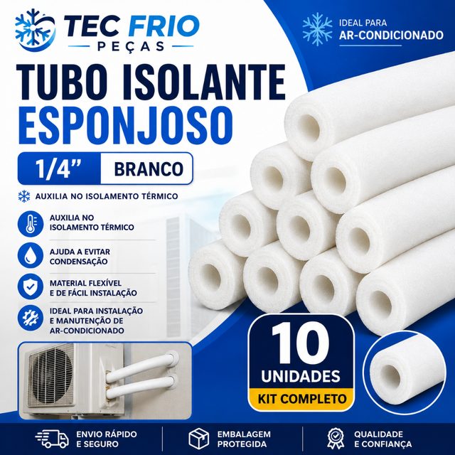 Kit com 10 Tubos Isolante Esponjoso 1/4" Branco para Ar Condicionado