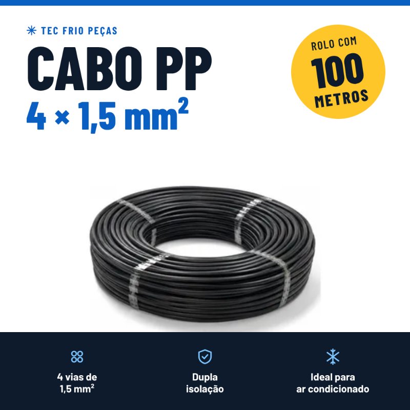 Cabo PP 4x1,5mm² 100 Metros Flexível Dupla Isolação 4 Vias para Ar Condicionado Instalação Elétrica